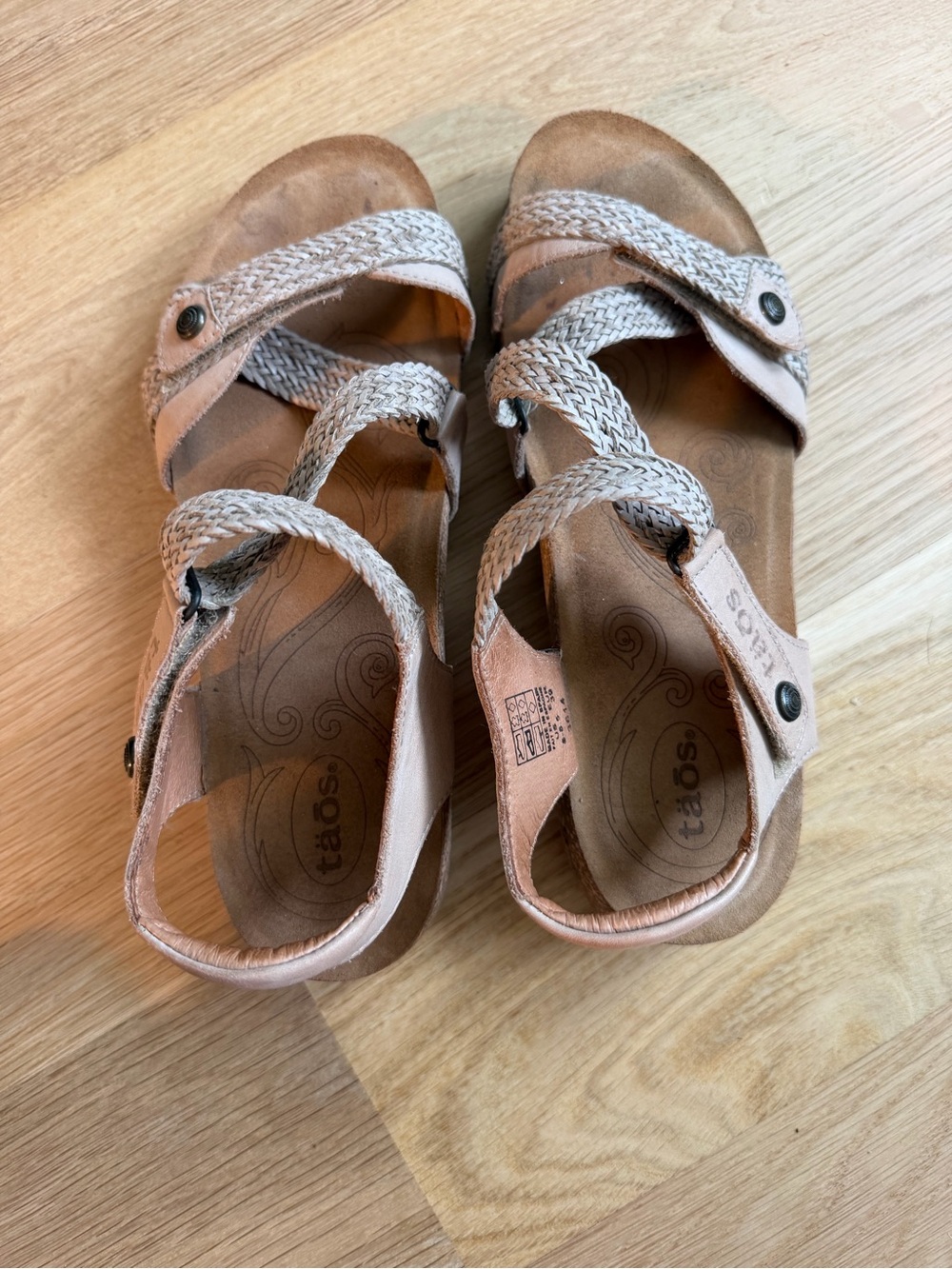 Taos Footwear Trulie Beige leather Braided Strap Sandals